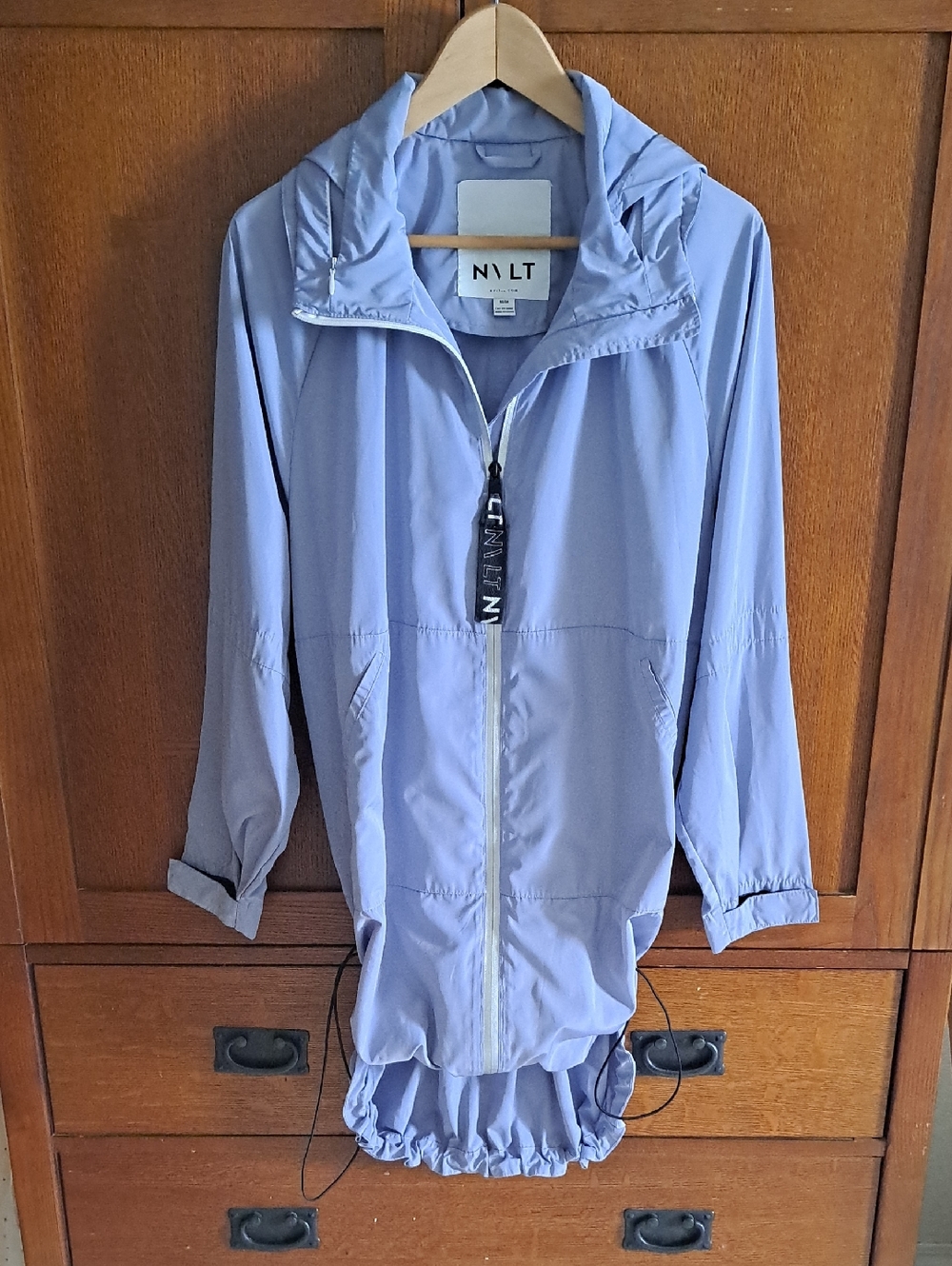 NVLT Hooded Lavender Adjustable Hem Rain Jacket Windbreaker Misses Medium